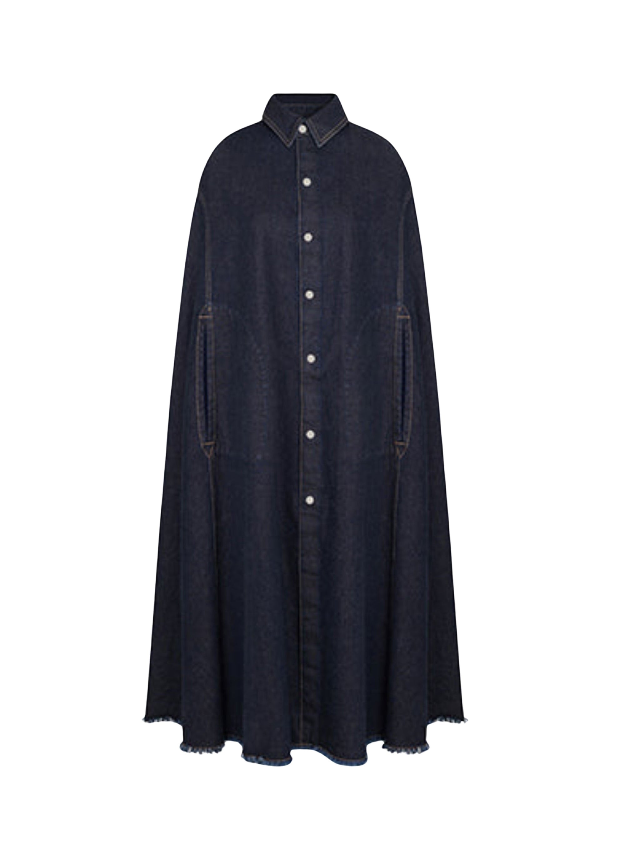 Shirt-effect cape in raw denim - Blue Denim