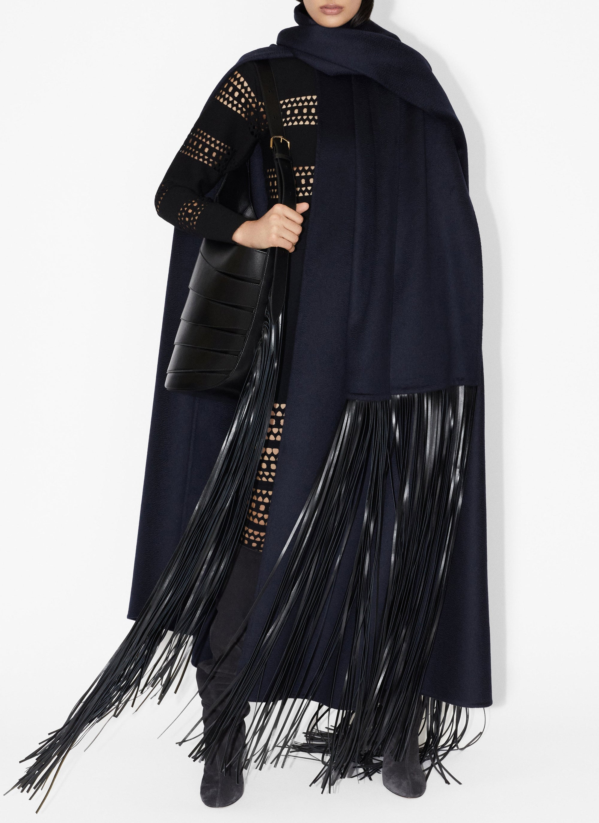 Long cashmere cape - Midnight