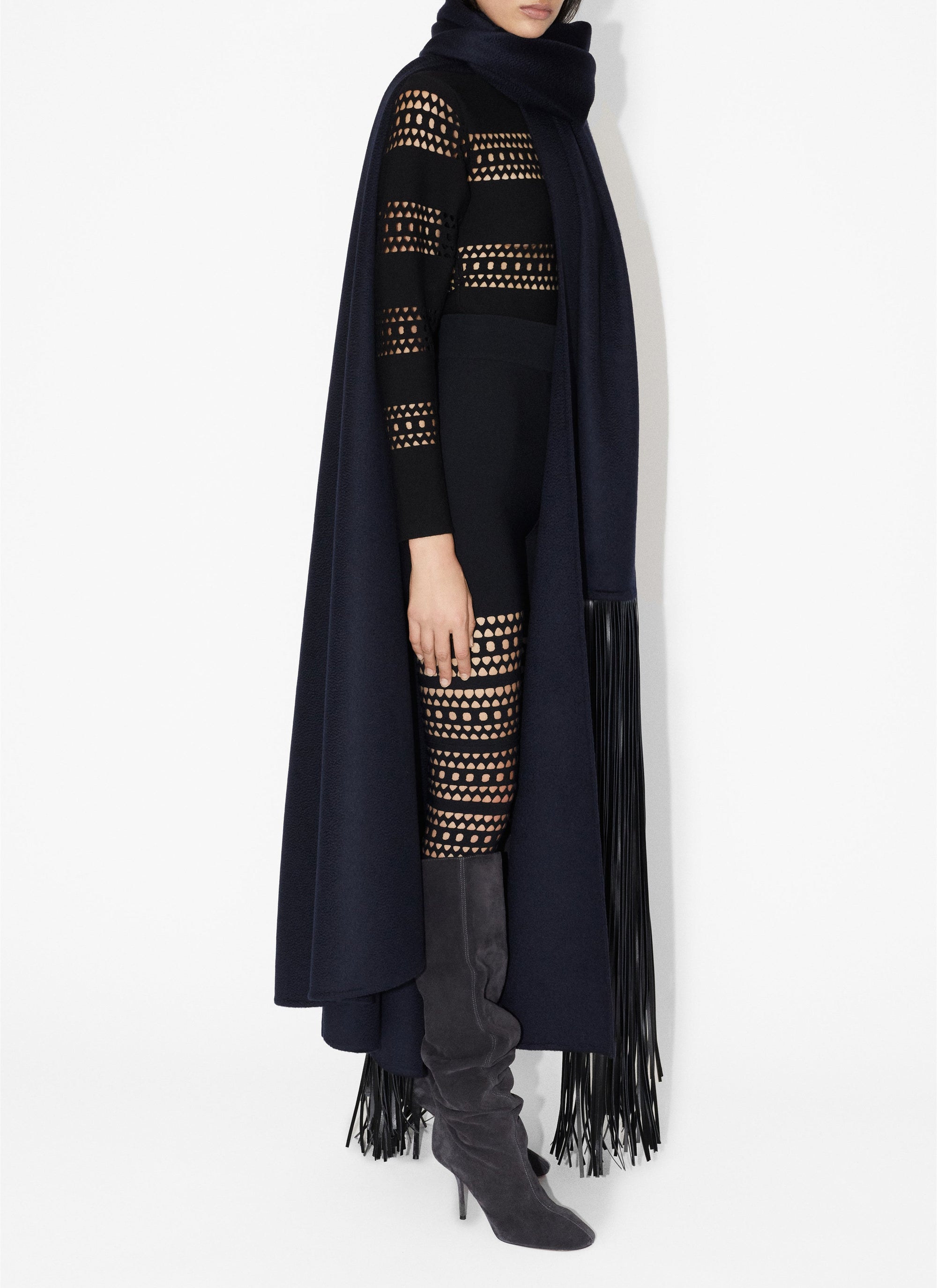 Long cashmere cape - Midnight
