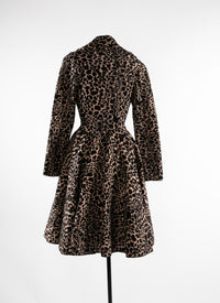 Manteau en laine imprimé animalier évasé - Chair & Noir