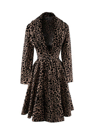 Manteau en laine imprimé animalier évasé - Chair & Noir