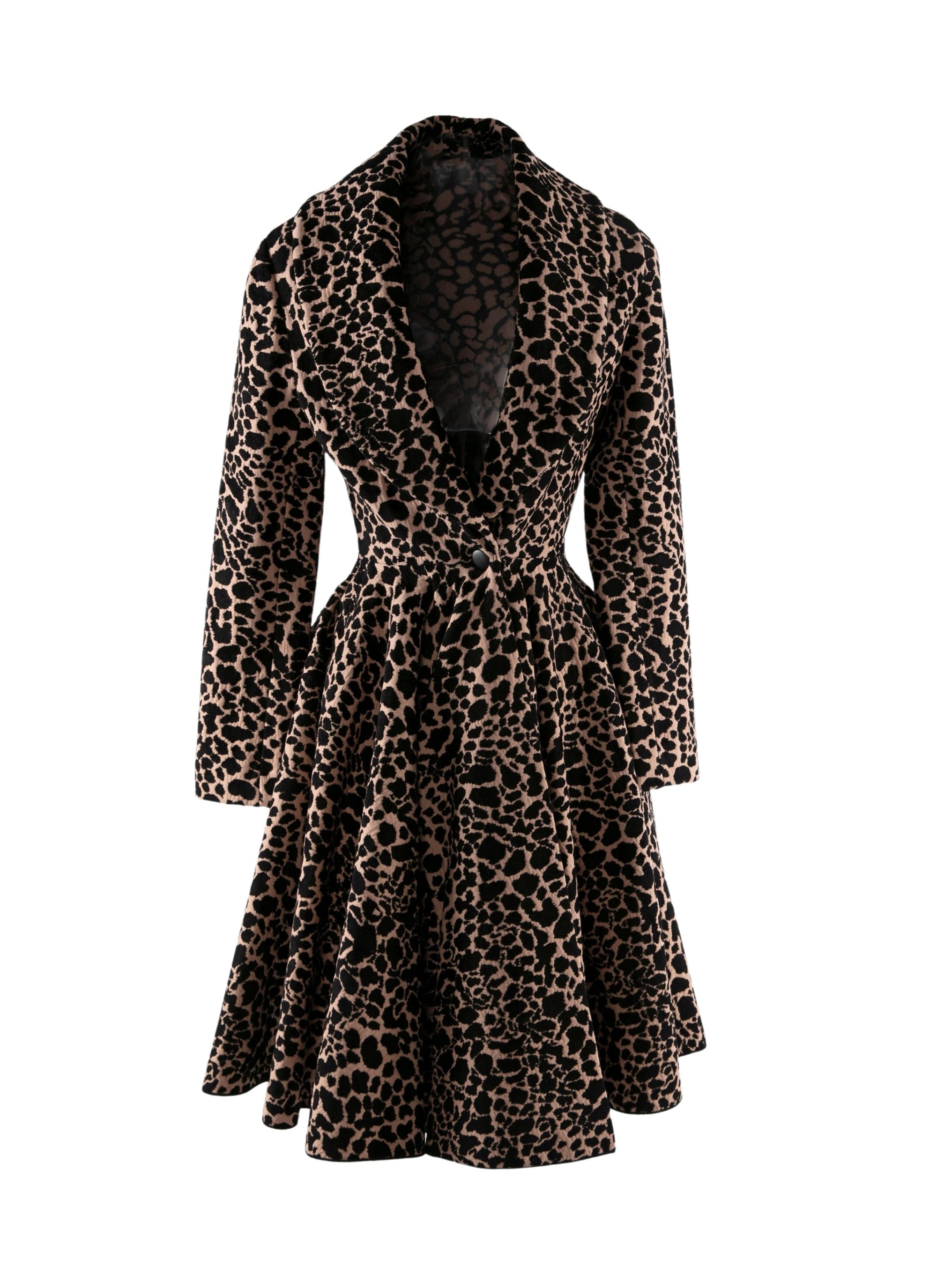 Manteau en laine imprimé animalier évasé - Chair & Noir