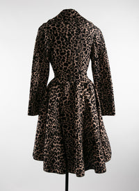 Manteau en laine imprimé animalier évasé - Chair & Noir