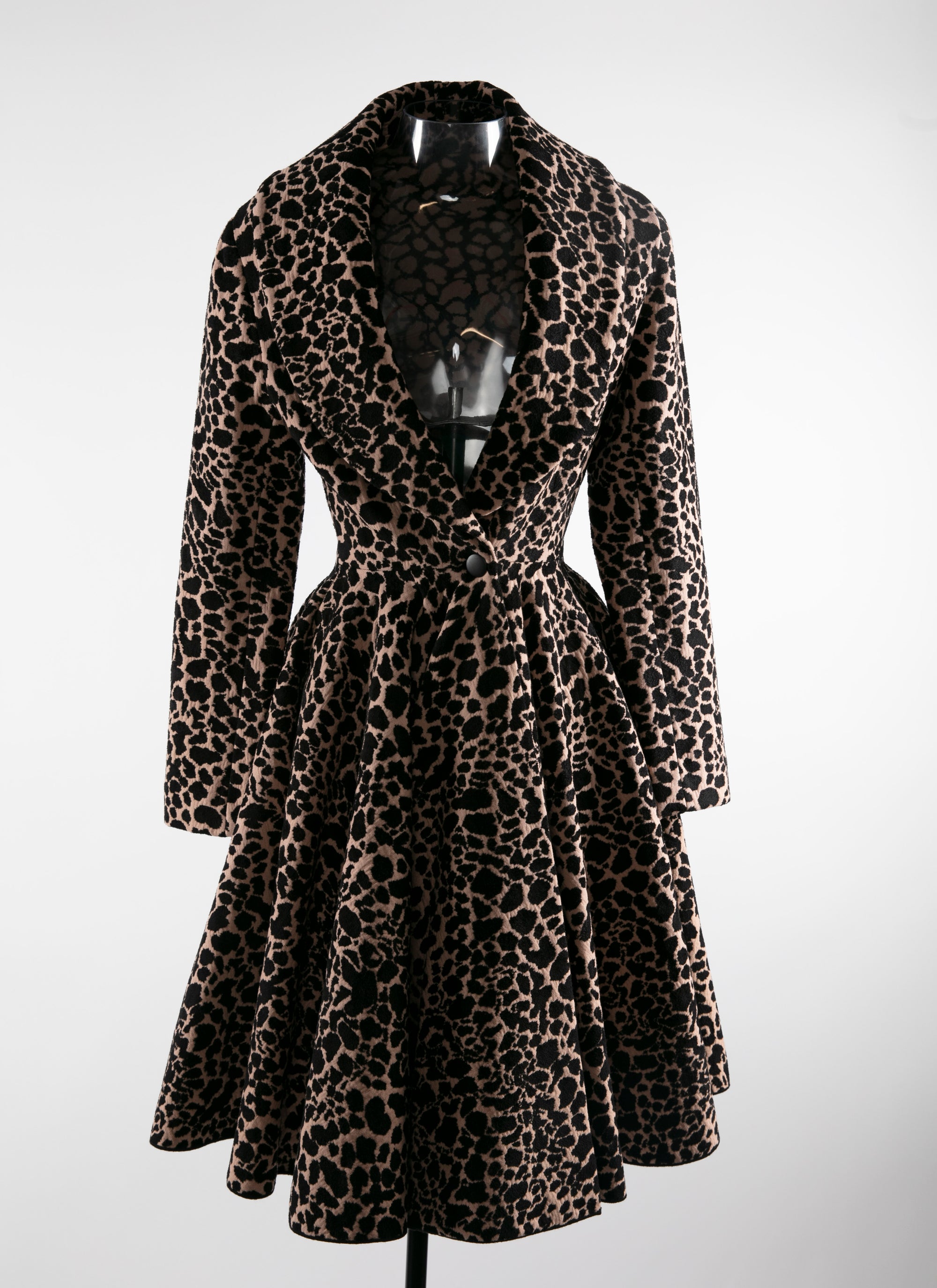 Manteau en laine imprimé animalier évasé - Chair & Noir