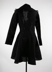 Openwork wool coat with contrast collar - Black intense