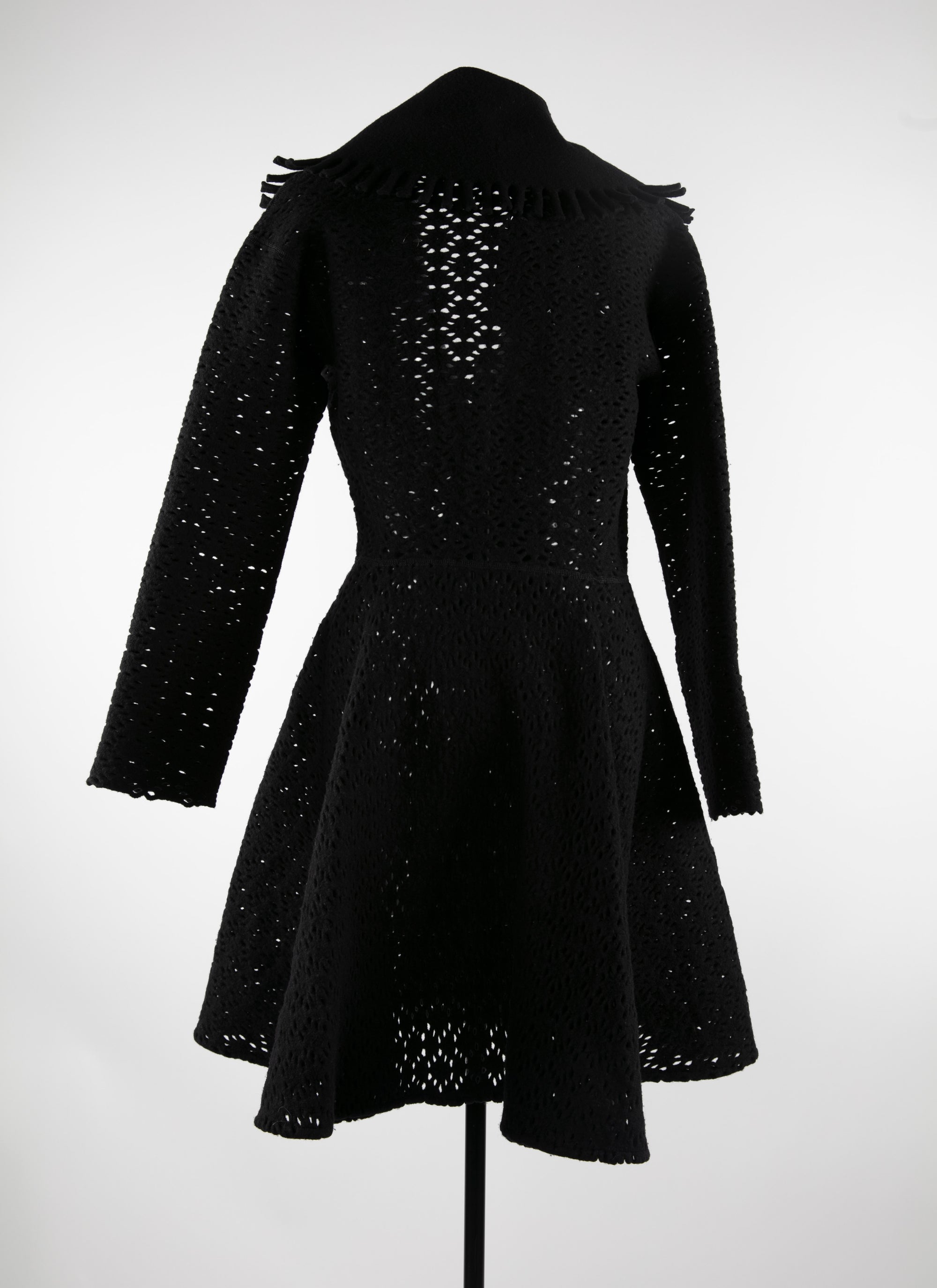 Openwork wool coat with contrast collar - Black intense