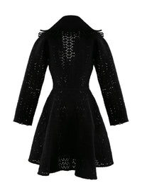 Manteau en laine ajouré à col contrasté - Noir