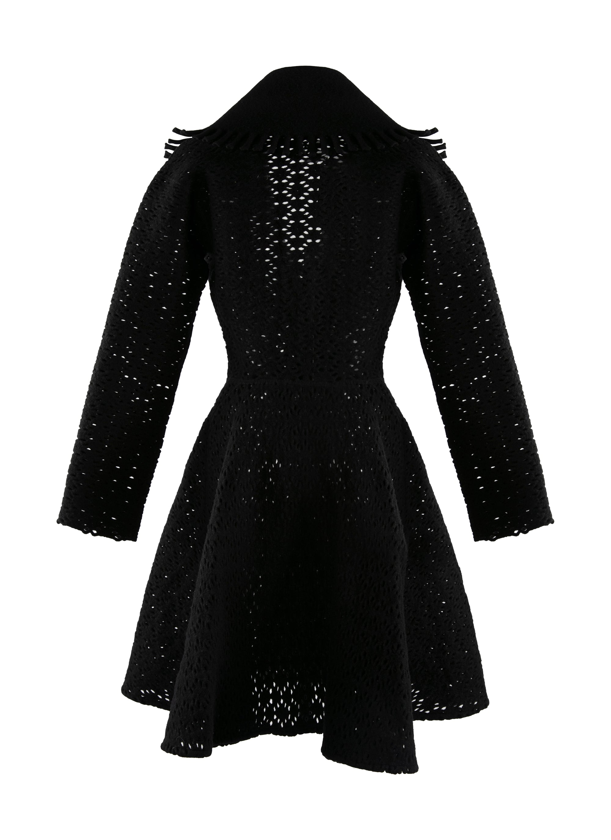 Manteau en laine ajouré à col contrasté - Noir