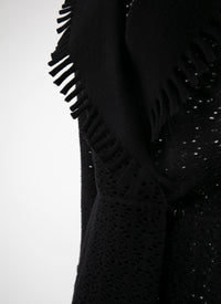 Openwork wool coat with contrast collar - Black intense