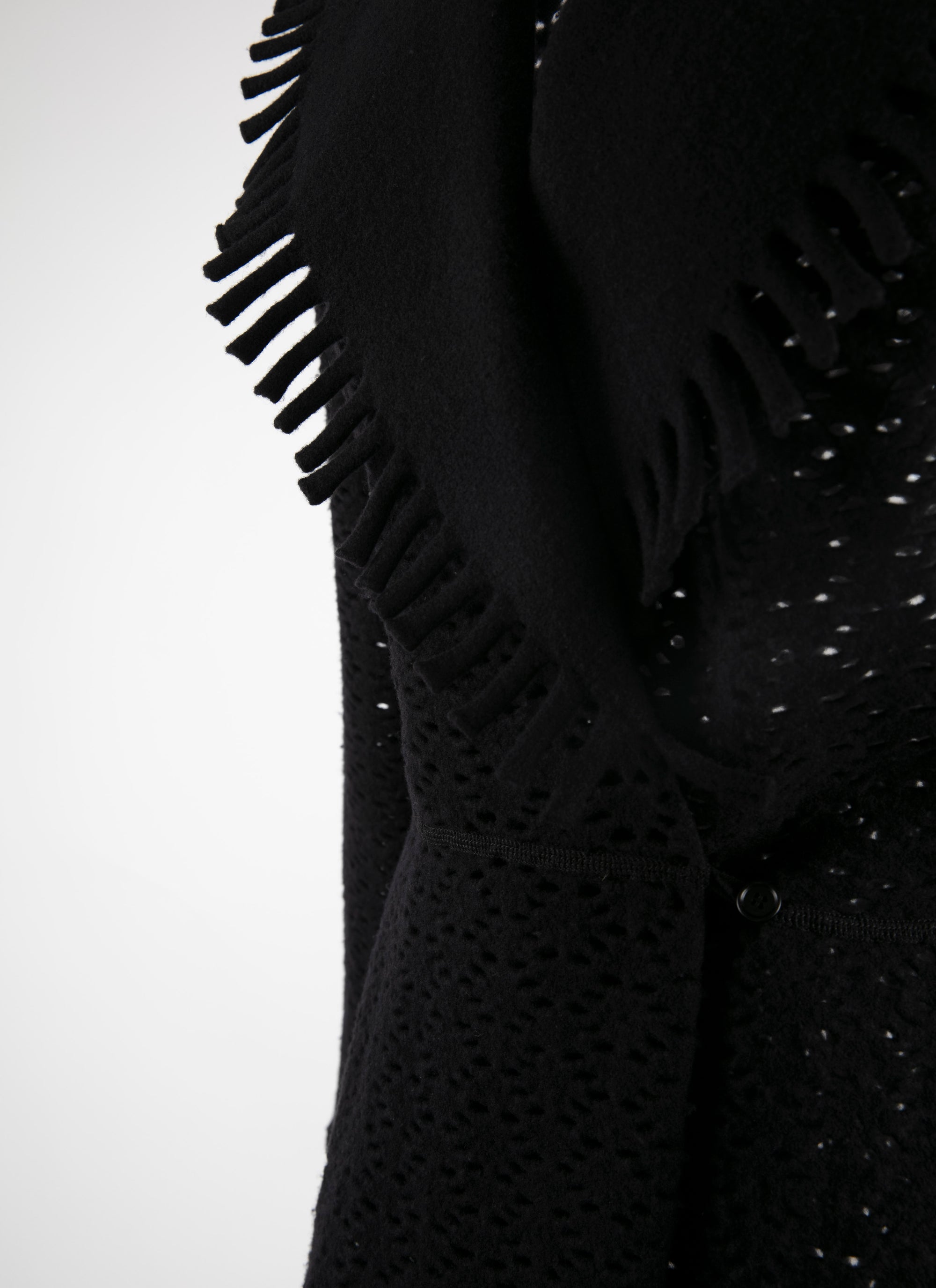 Openwork wool coat with contrast collar - Black intense