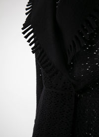 Manteau en laine ajouré à col contrasté - Noir