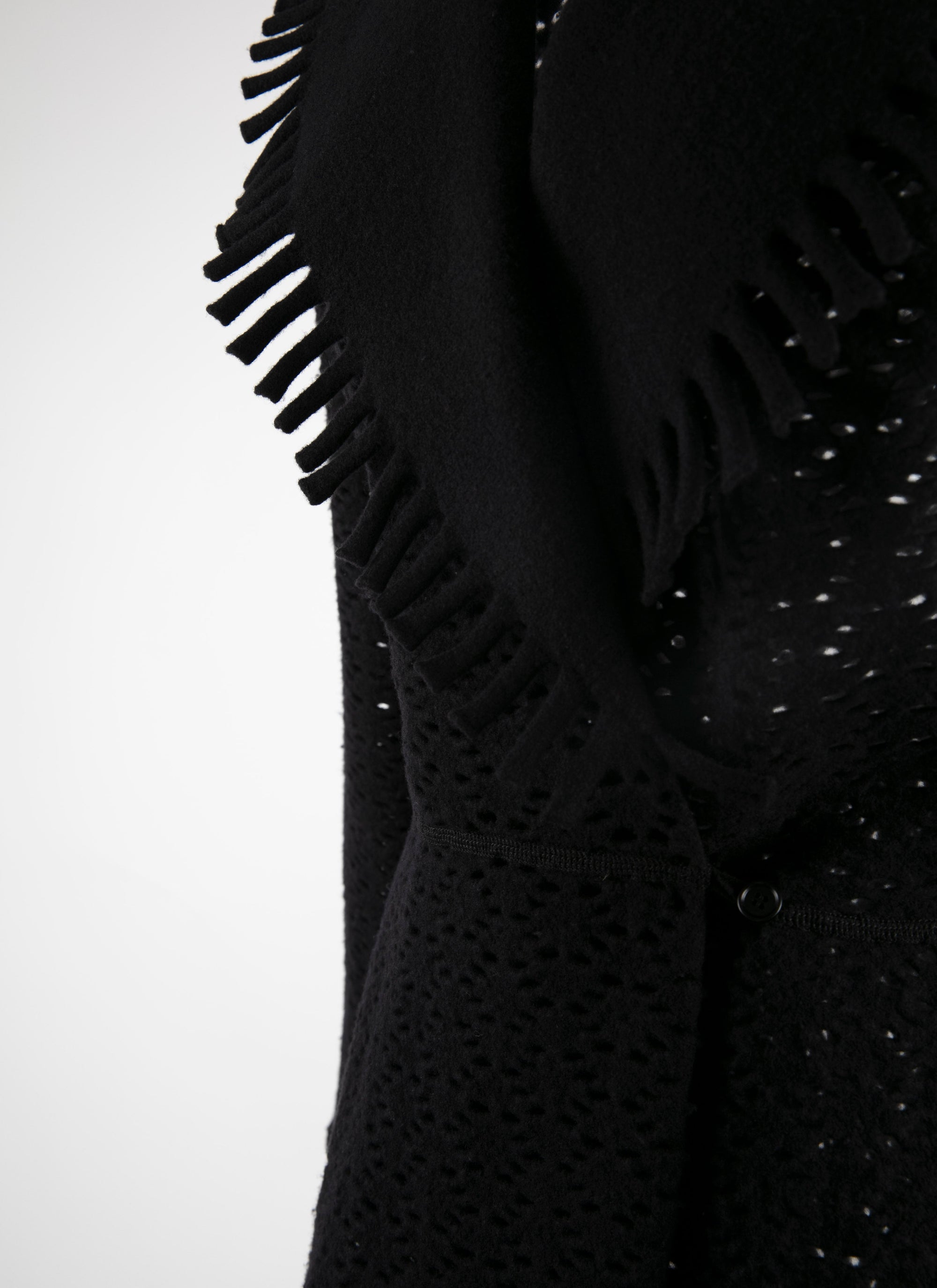 Manteau en laine ajouré à col contrasté - Noir
