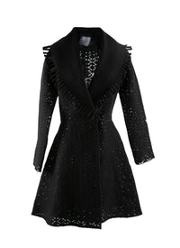 Openwork wool coat with contrast collar - Black intense