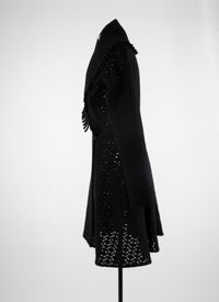 Openwork wool coat with contrast collar - Black intense