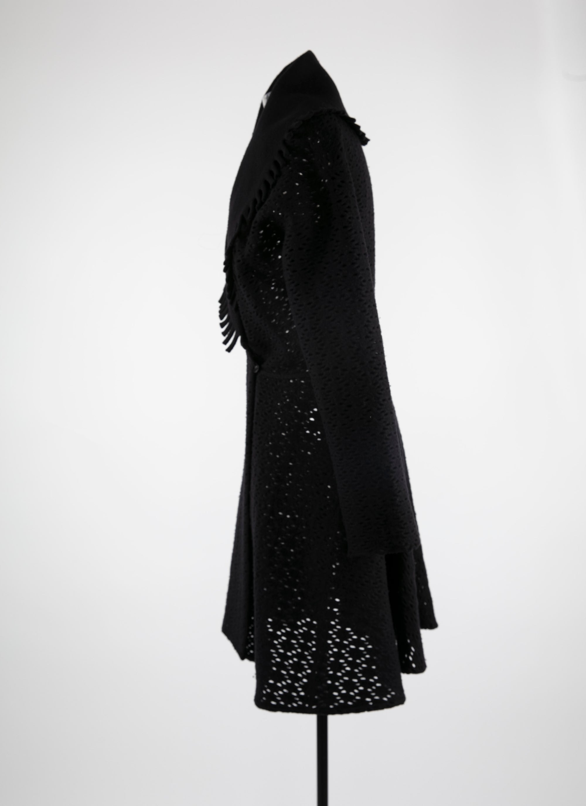 Openwork wool coat with contrast collar - Black intense