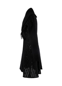 Manteau en laine ajouré à col contrasté - Noir
