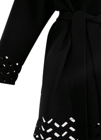 Manteau en laine ceinturé bords ajourés - Noir