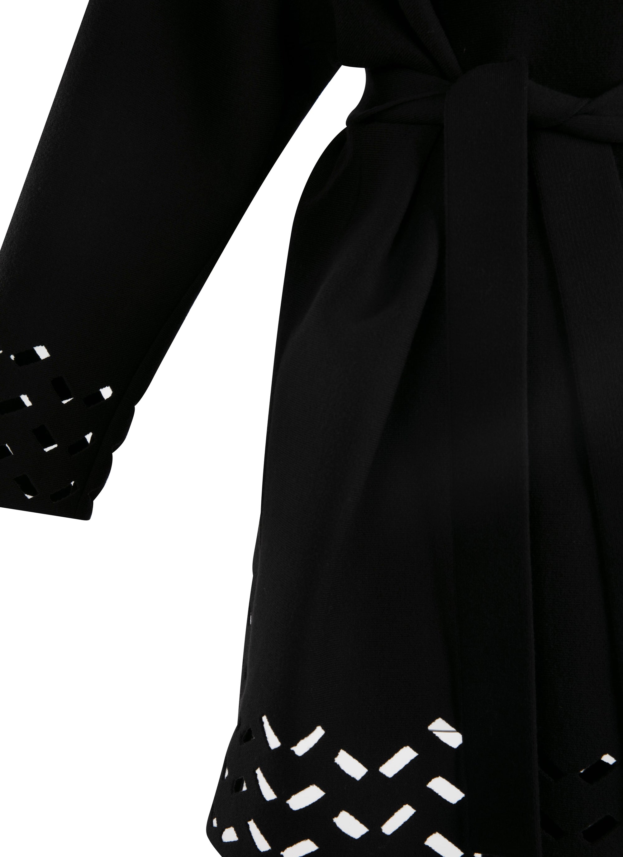 Manteau en laine ceinturé bords ajourés - Noir