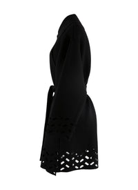 Manteau en laine ceinturé bords ajourés - Noir