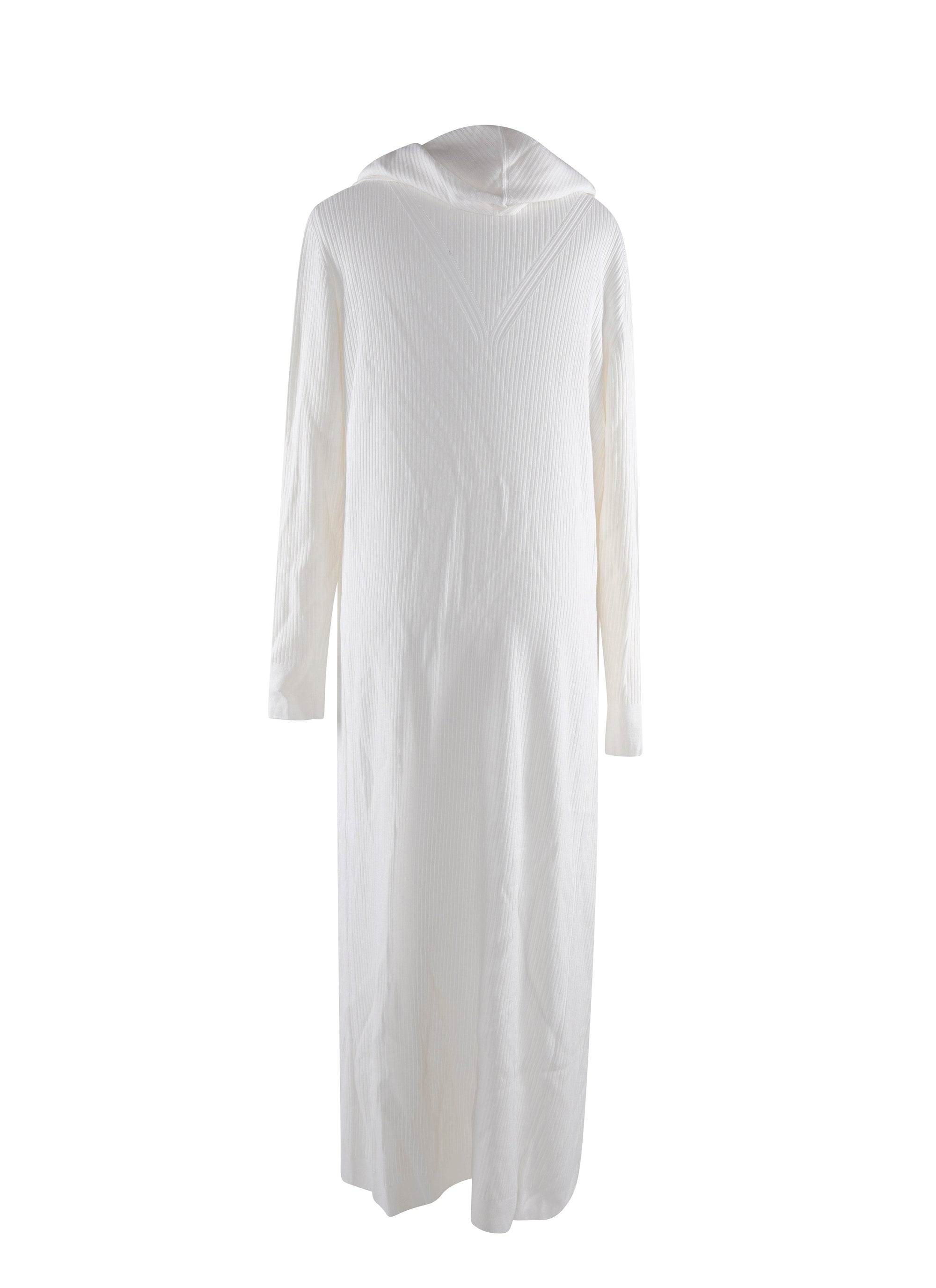 Long hooded wool blend cardigan coat - White