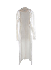 Long hooded wool blend cardigan coat - White