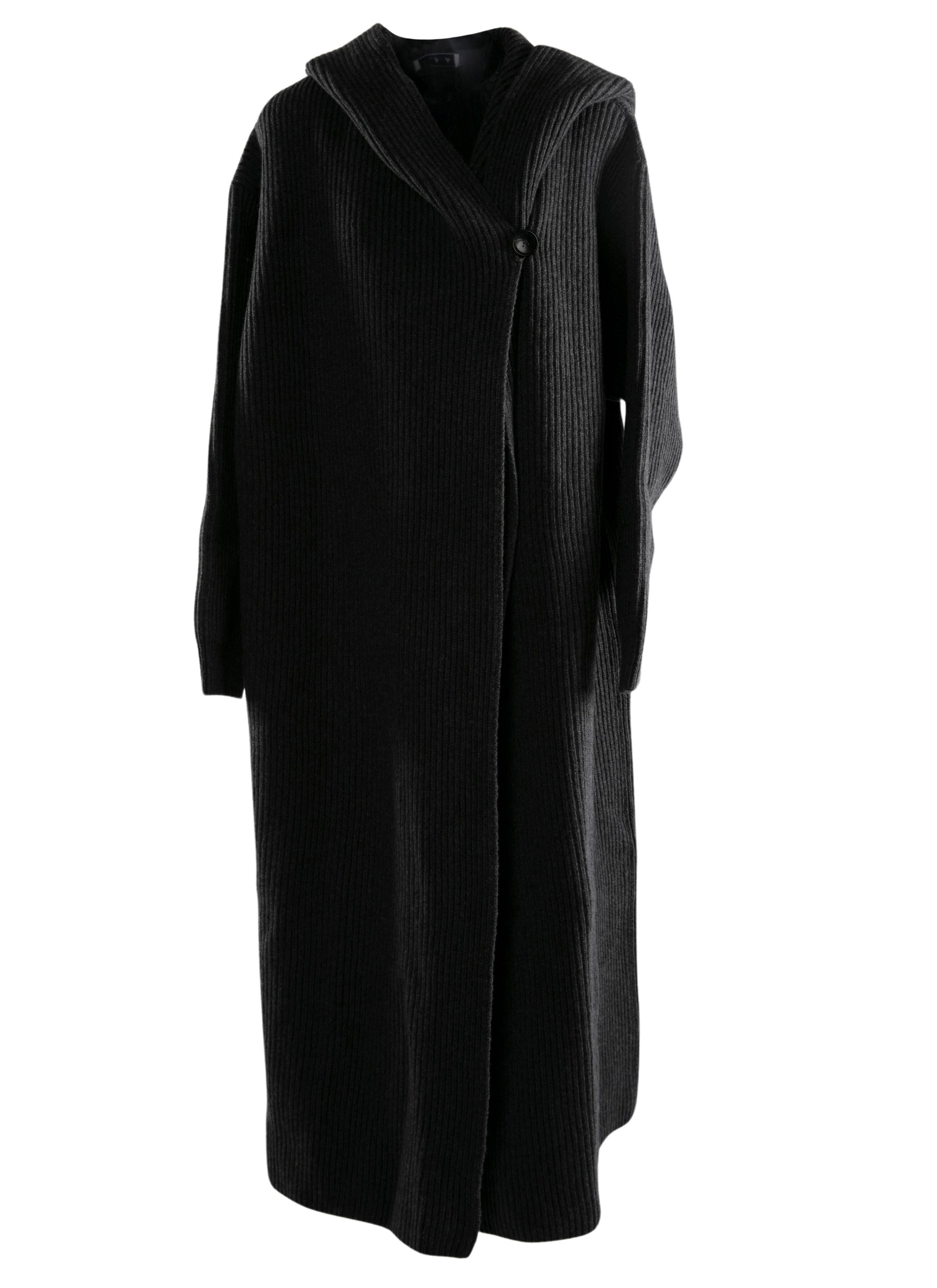 Manteau à capuche en laine - Gris Foncé