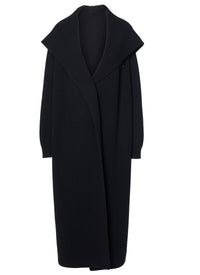 Wool hooded coat - Black intense
