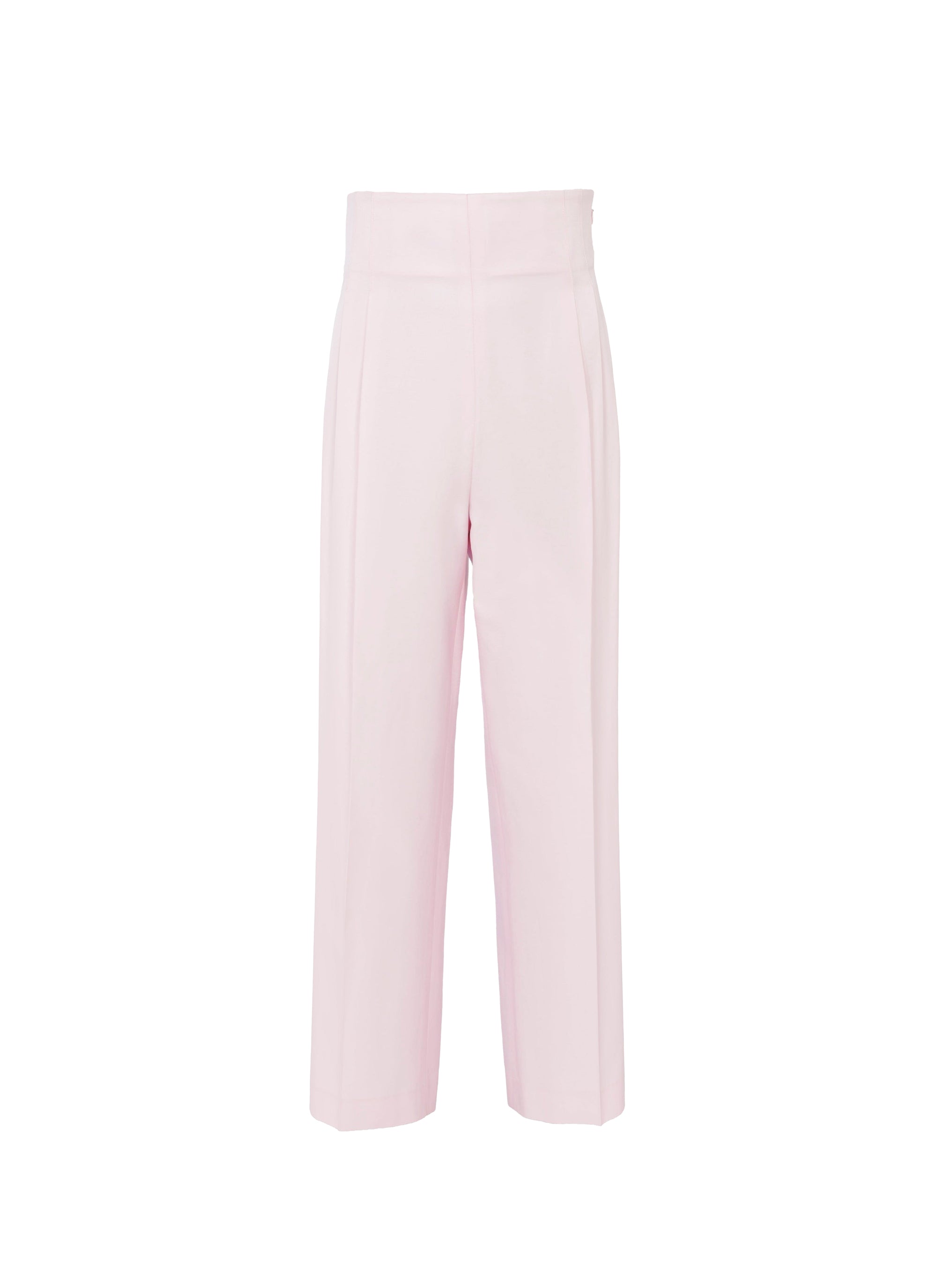 Pantalon droit taille marquée en soie mélangée - Rose