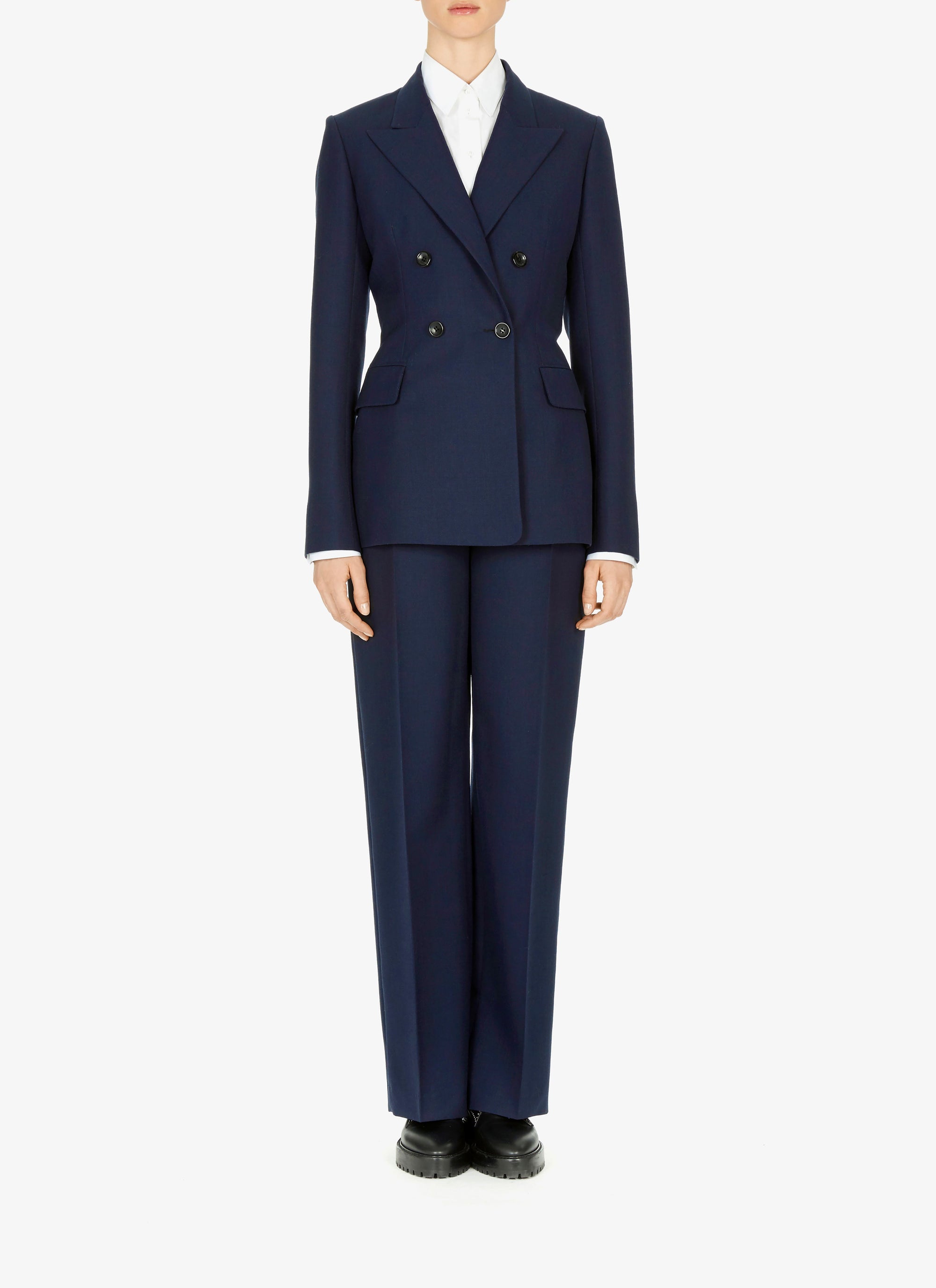 Pantalon droit à taille haute en laine - Noir