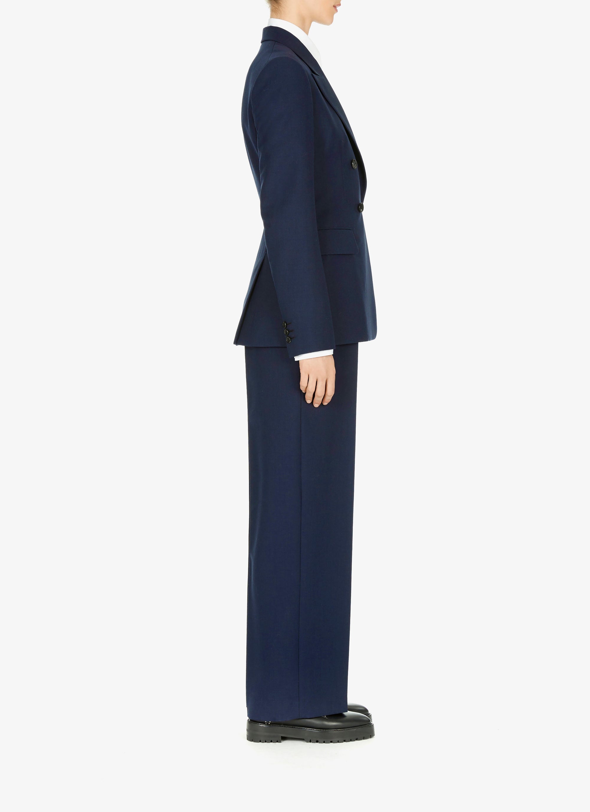 Pantalon droit à taille haute en laine - Noir