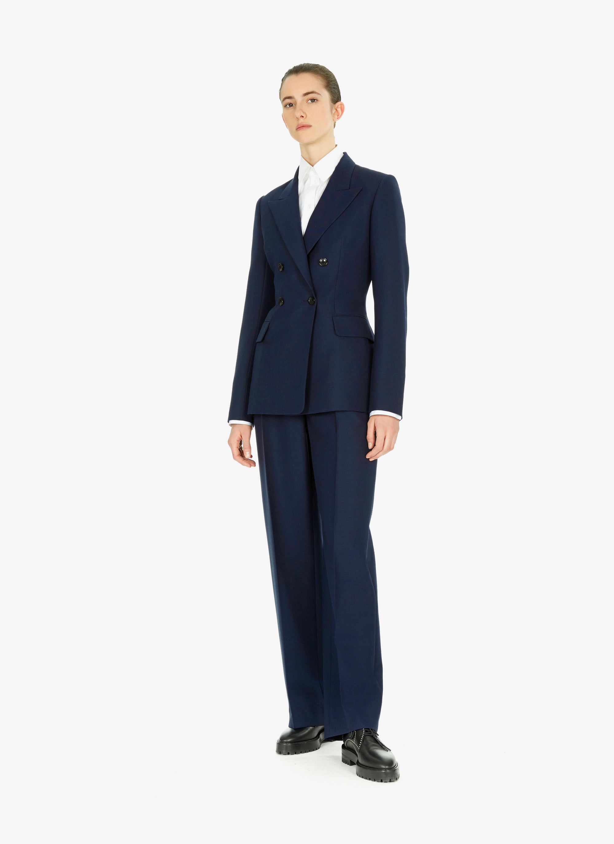 High-waisted straight-leg wool trousers - Black