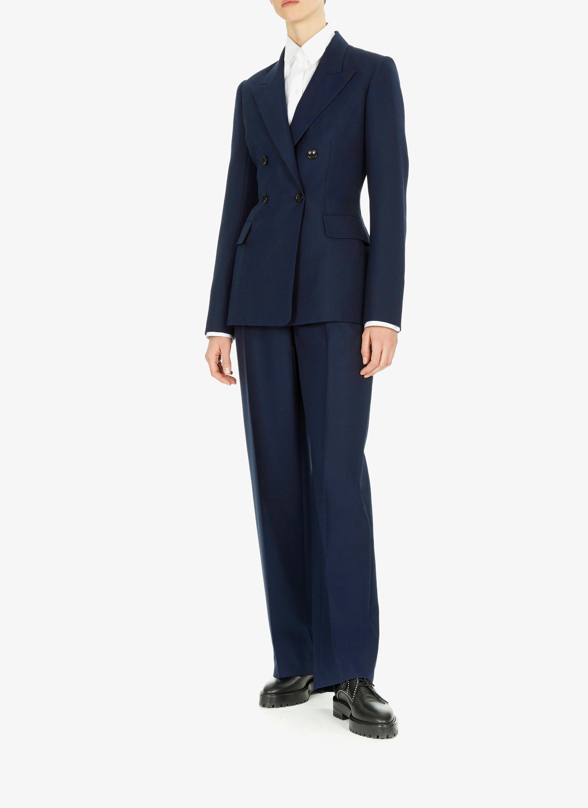 Pantalon droit à taille haute en laine - Noir