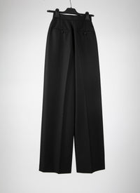 Pantalon droit à taille haute en laine - Noir