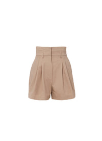 Short taille haute en gabardine de coton - Beige Clair