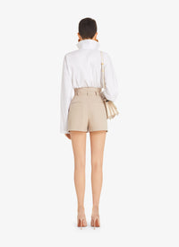 Short taille haute en gabardine de coton - Beige Clair