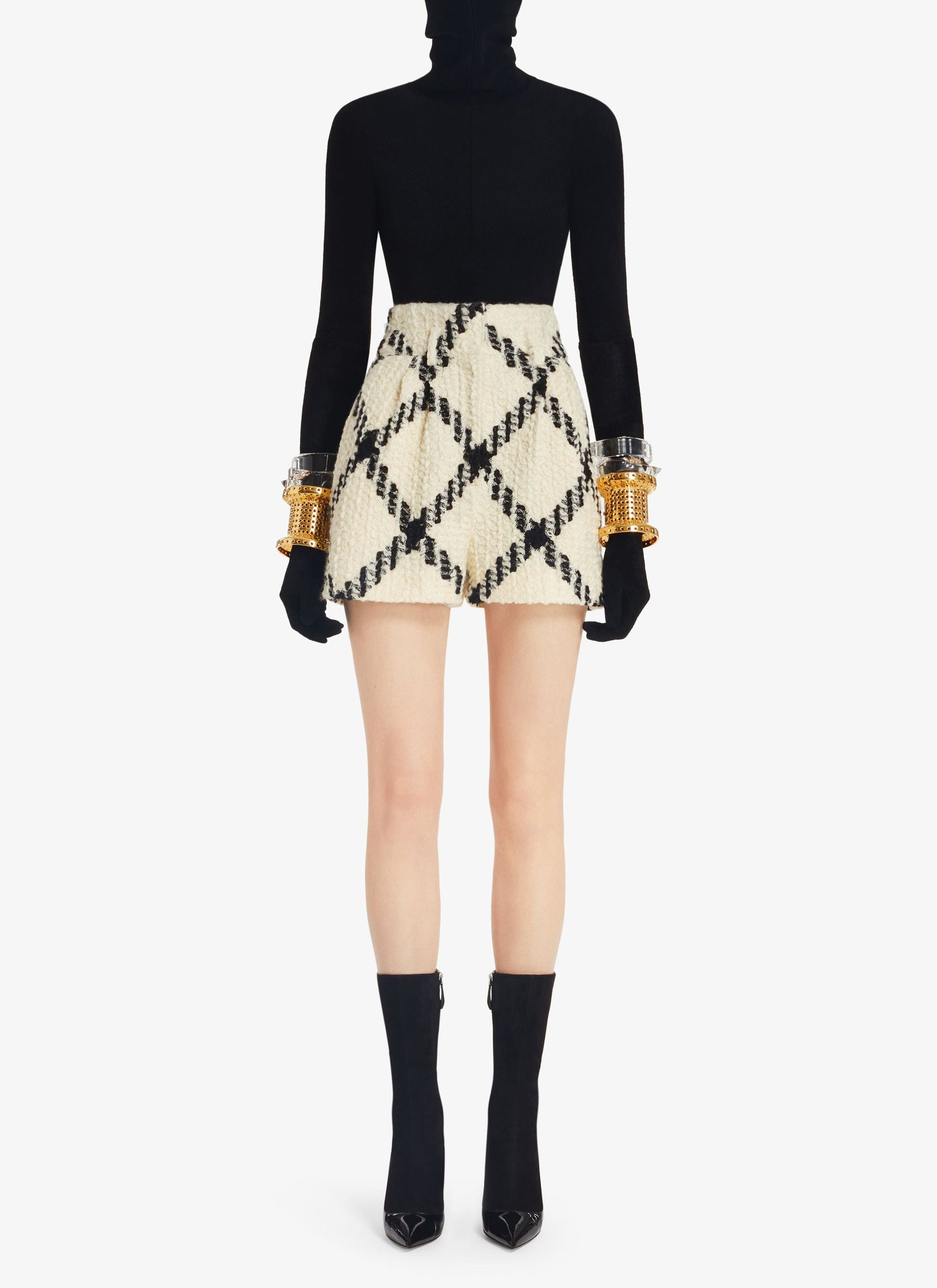High Waisted Wool Shorts - White & Black