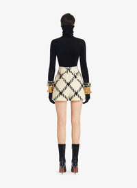 High Waisted Wool Shorts - White & Black