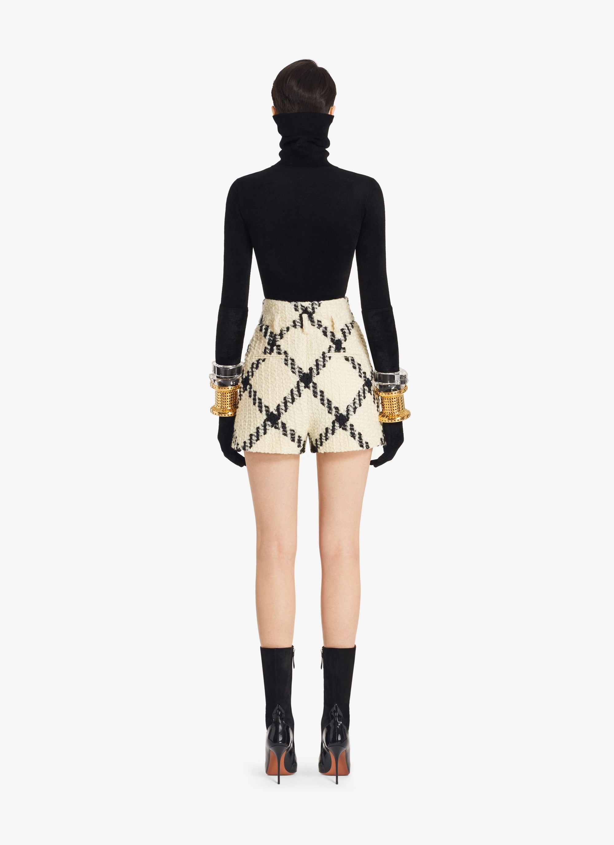 High Waisted Wool Shorts - White & Black