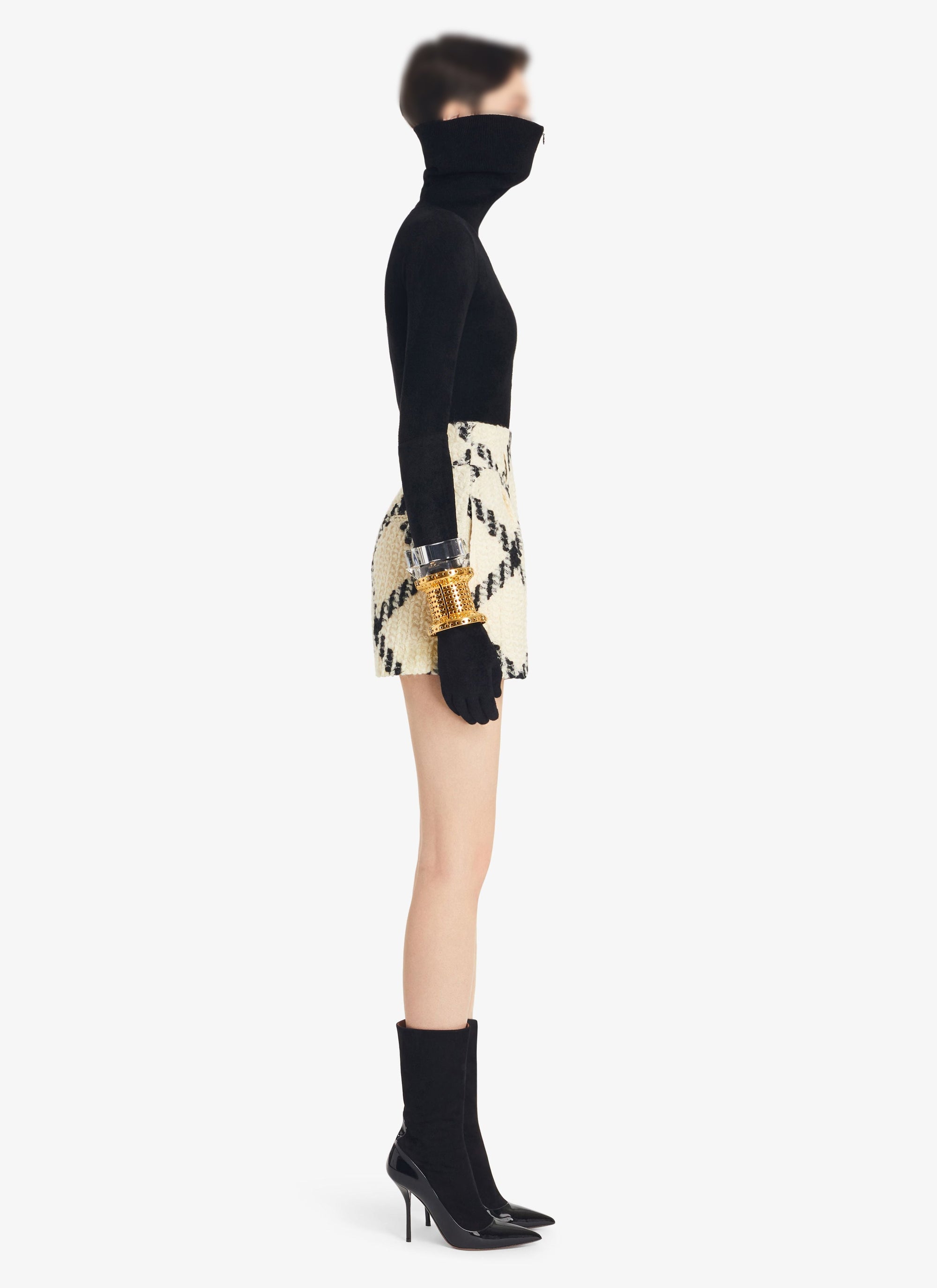 High Waisted Wool Shorts - White & Black