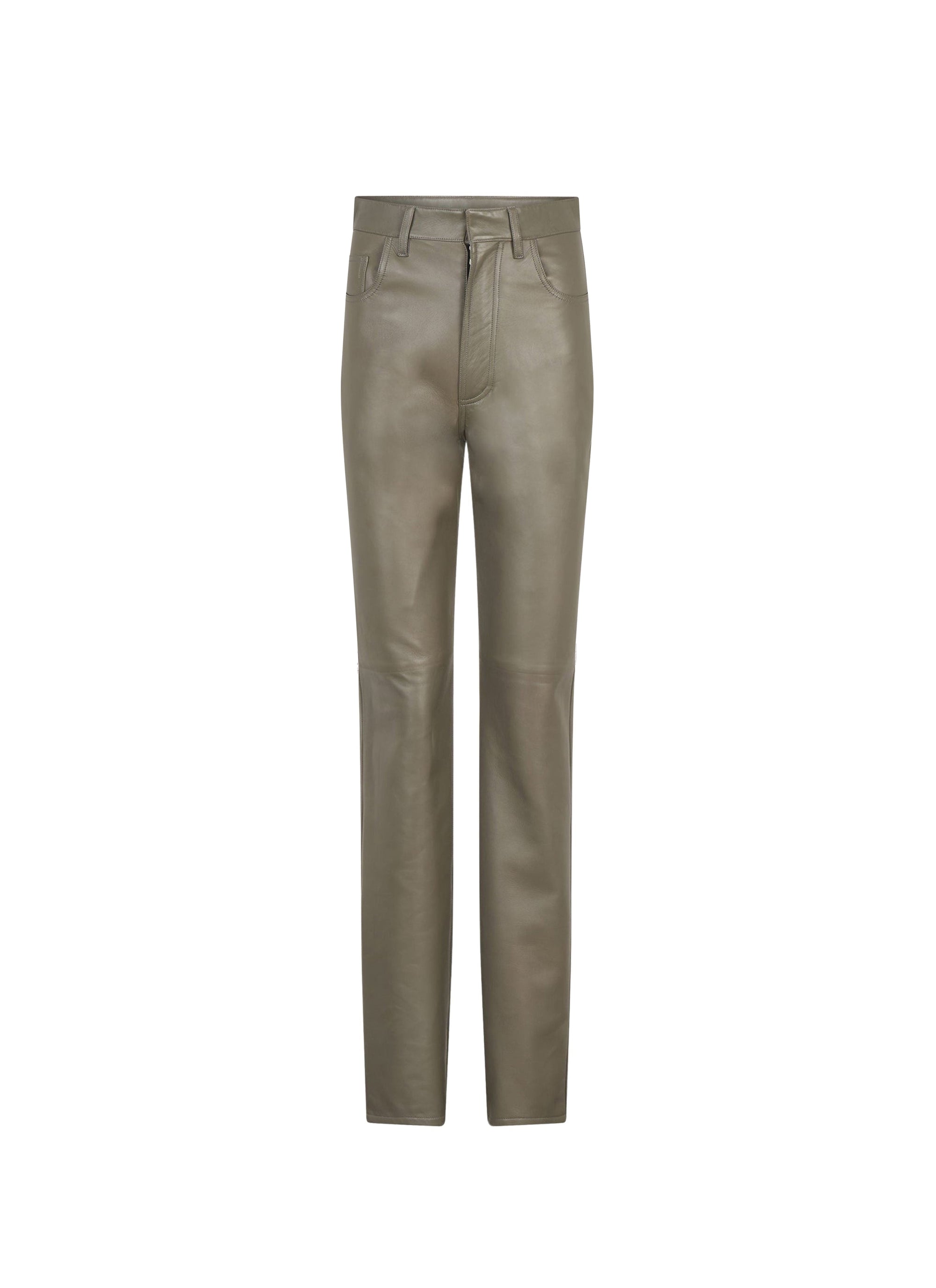 Pantalon taille haute en cuir - Gris Taupe