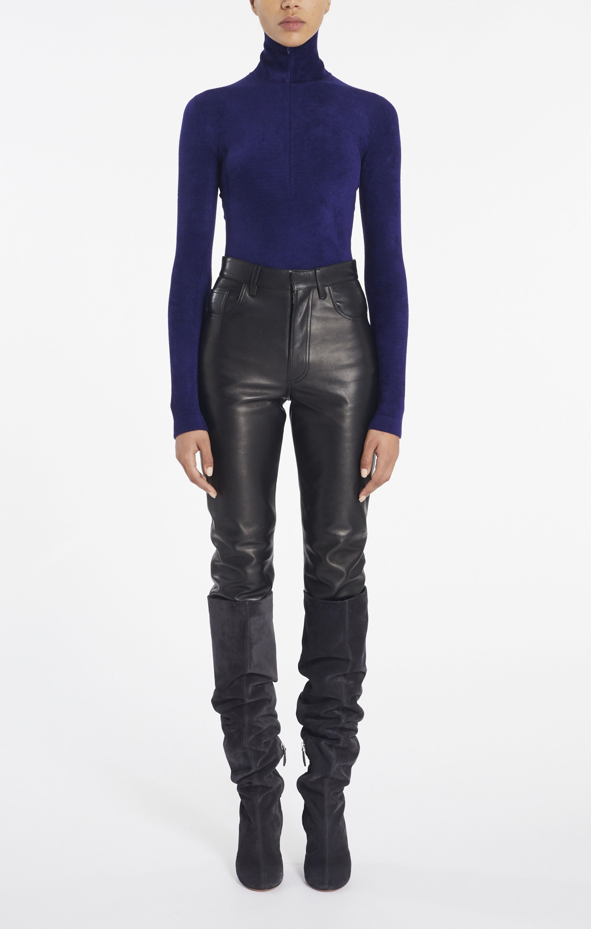Pantalon taille haute en cuir - Gris Taupe