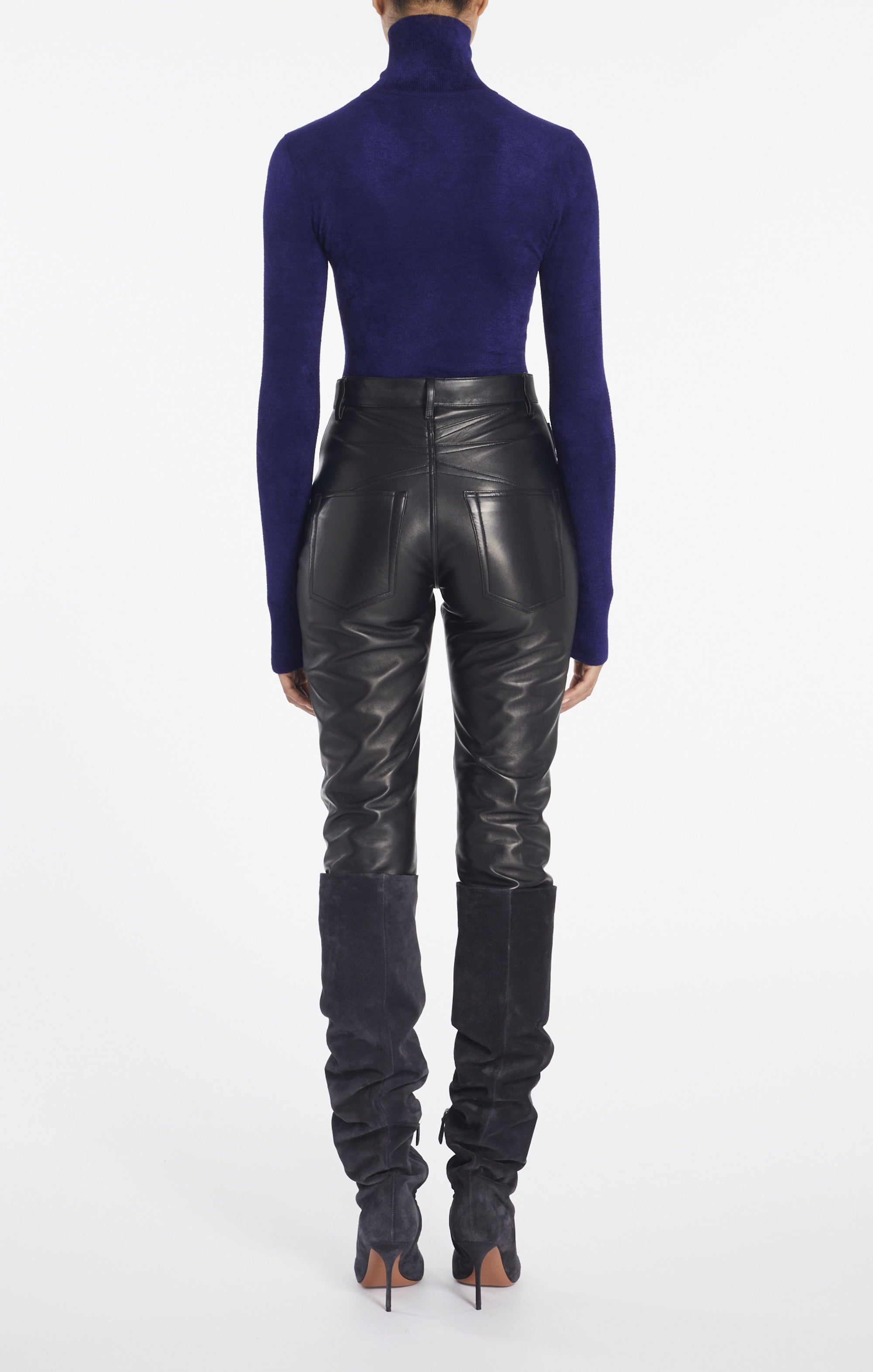Pantalon taille haute en cuir - Gris Taupe
