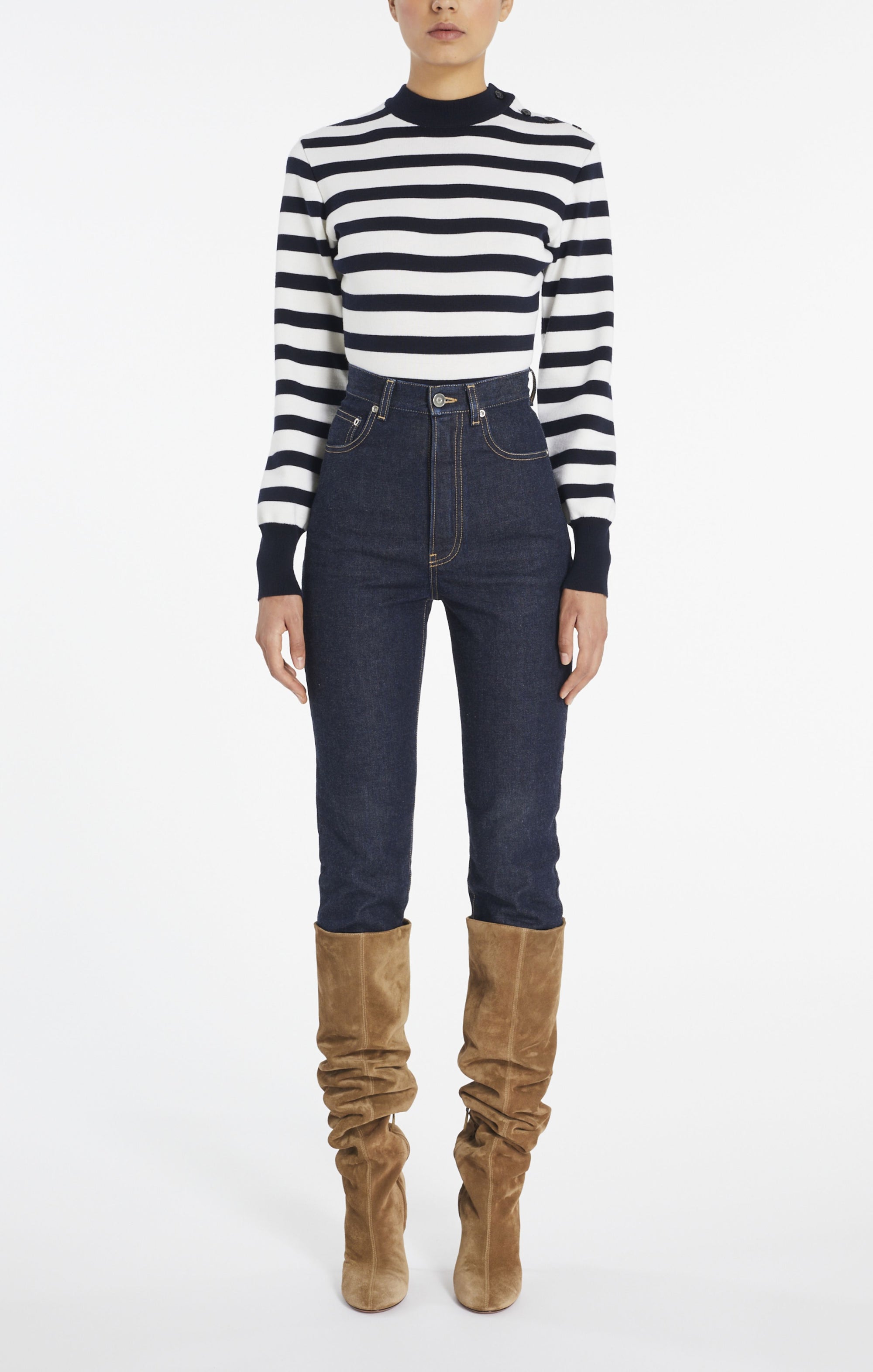 High Waisted Pants - Denim Blue
