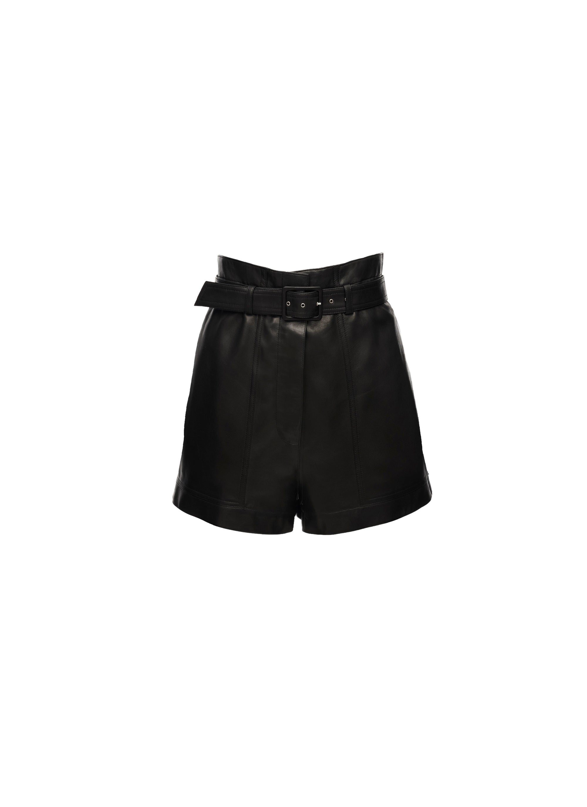Belted leather shorts - Black intense