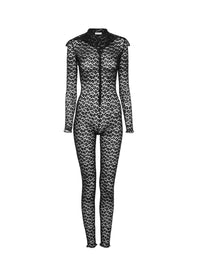 Leopard print lace jumpsuit - Black Alaïa