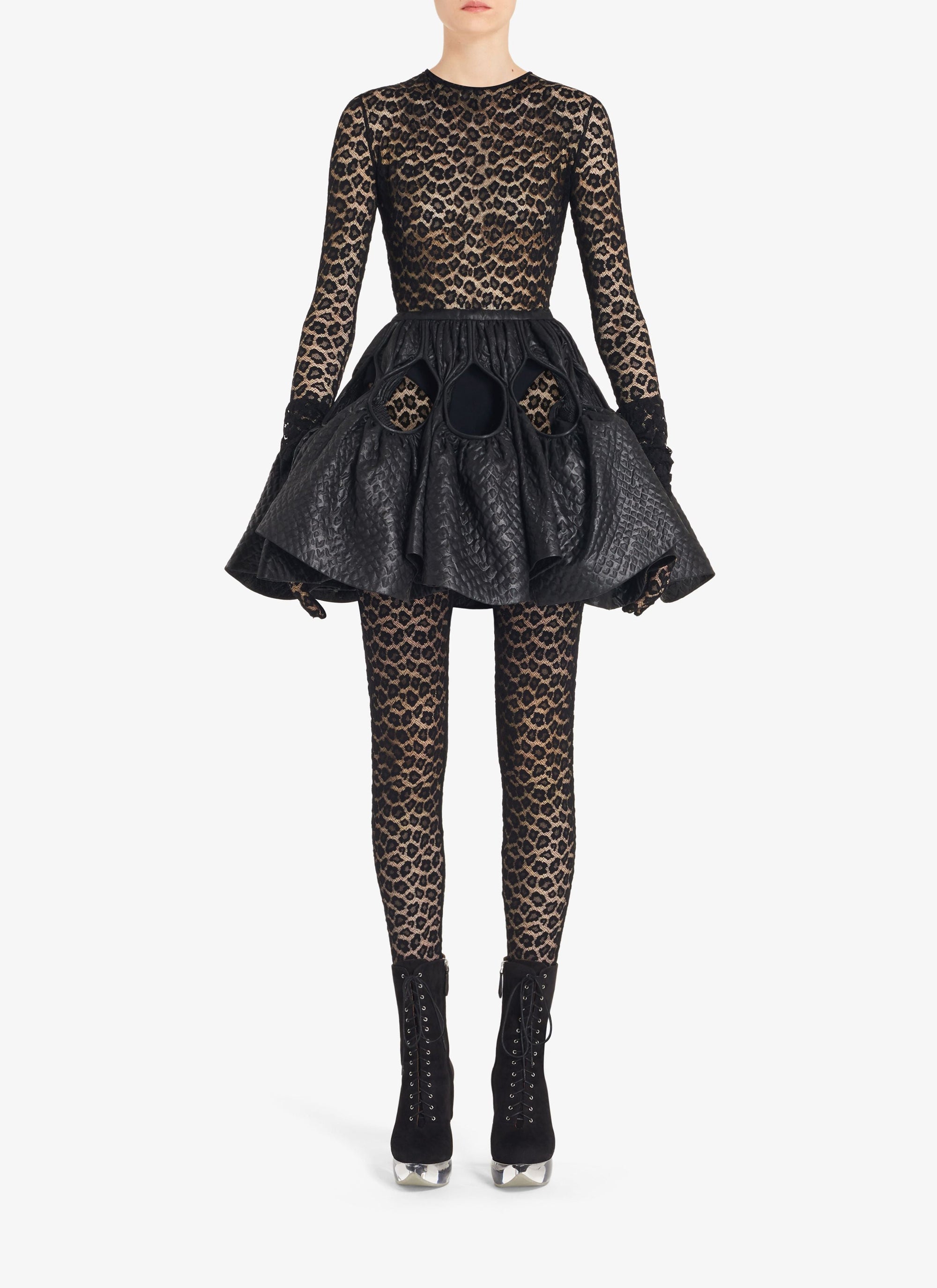Leopard print lace jumpsuit - Black Alaïa