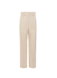 Pantalon taille haute en gabardine de coton - Beige Clair