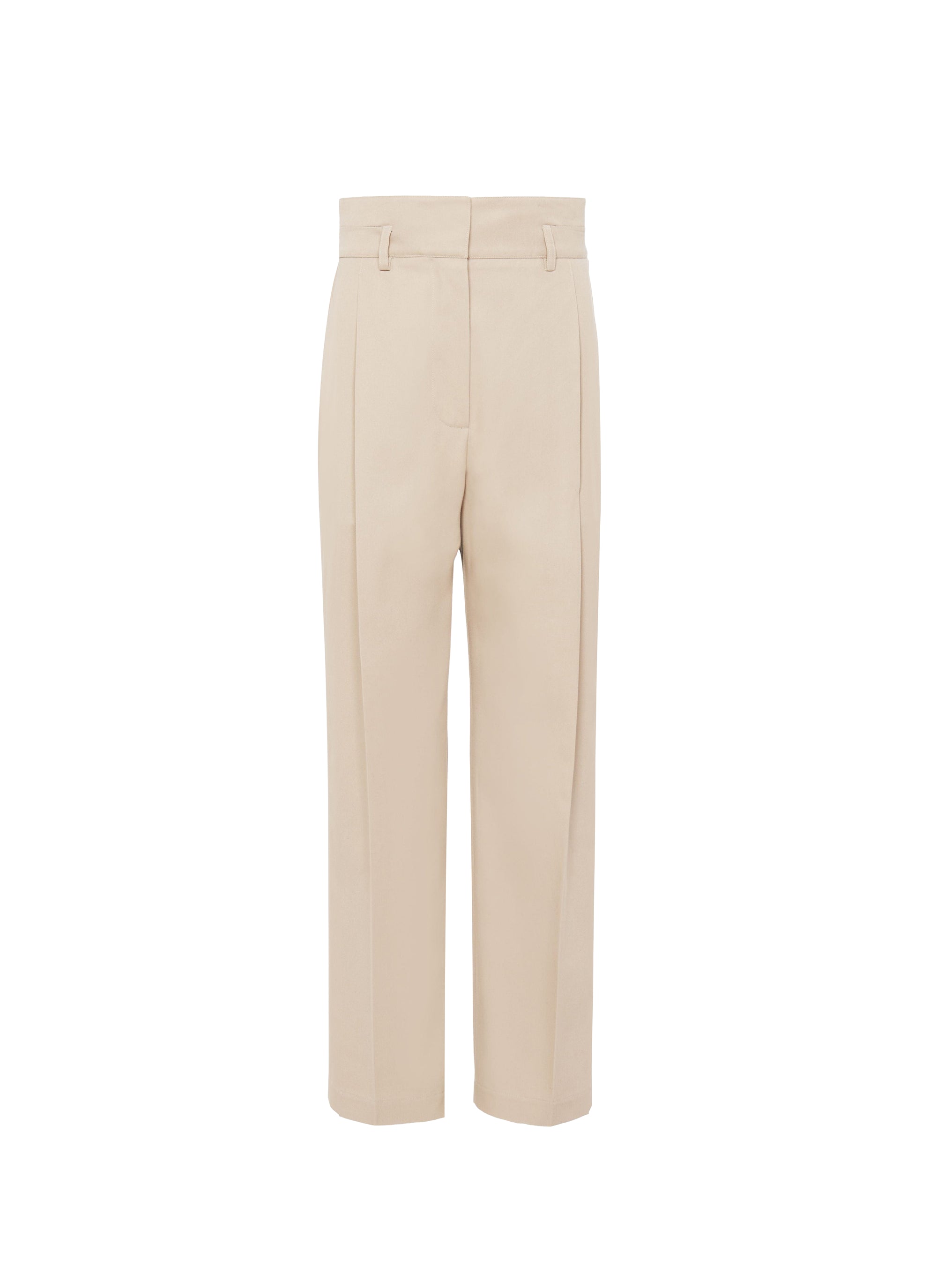 Pantalon taille haute en gabardine de coton - Beige Clair
