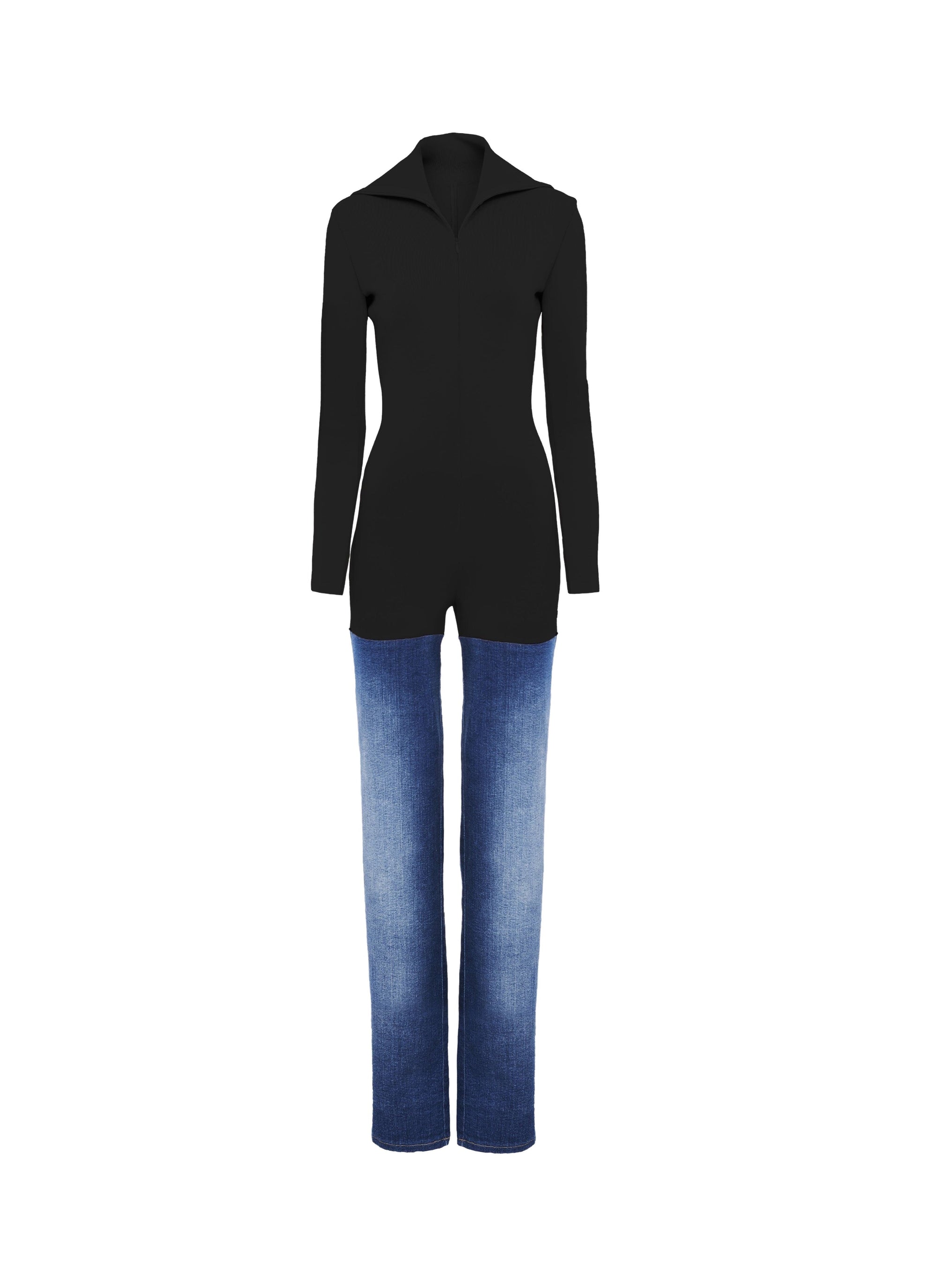 Combinaison bi-matière - Bleu Jeans