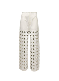 Embroidered denim low-rise trousers - White